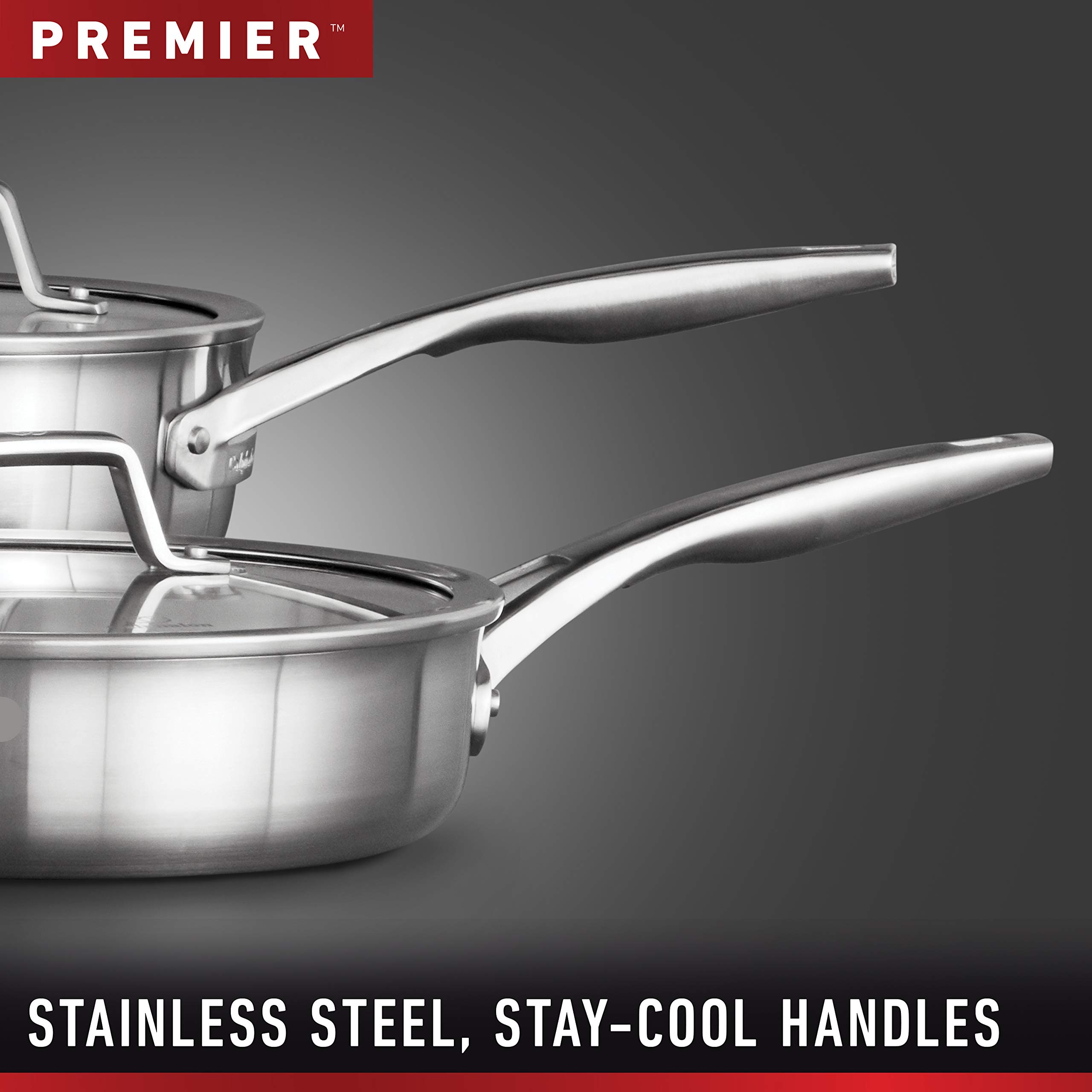 Calphalon 3-Ply Stainless Steel Cookware Set 13 Piece Includes Frying Pans, Pots and Pans Set, Induction, Metal Utensil Safe, Oven Safe 500F,PFOA Free, Silver - Image 3