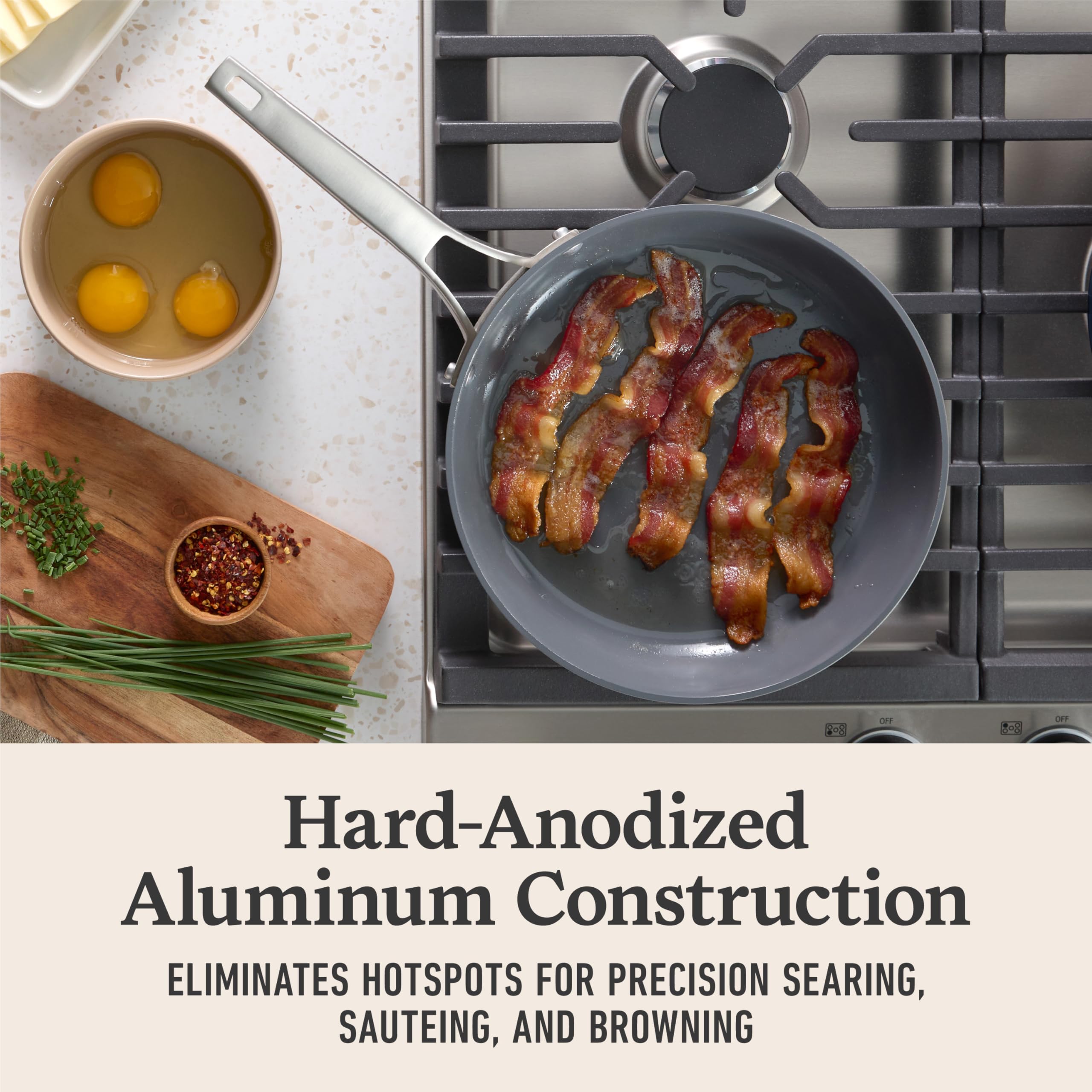 Calphalon® Premier Ceramic Nonstick 12" Frying Pan with Lid, Mushroom Grey - Image 3
