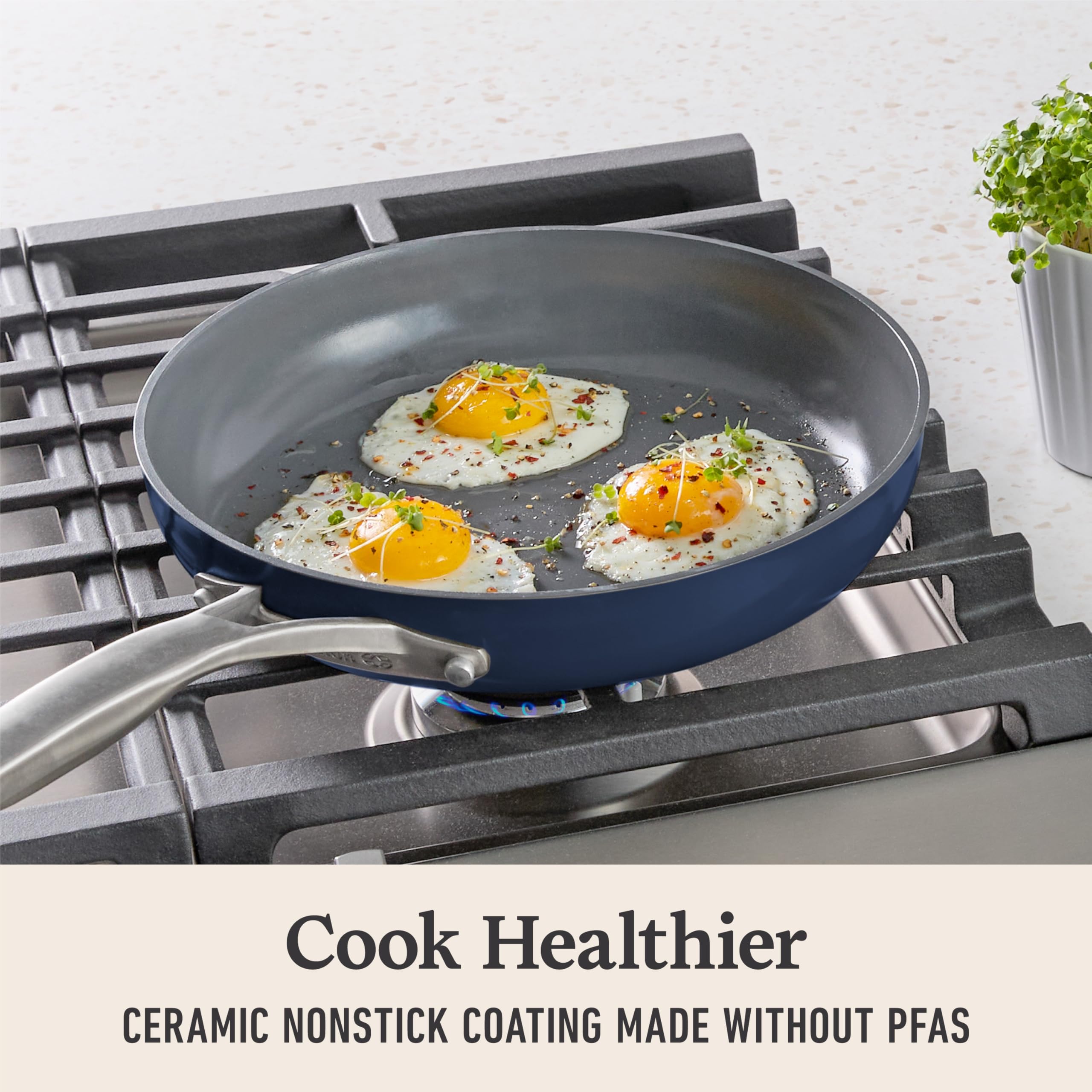 Calphalon® Premier Ceramic Nonstick 8" and 10" Frying Pan Set, Midnight Blue - Image 4