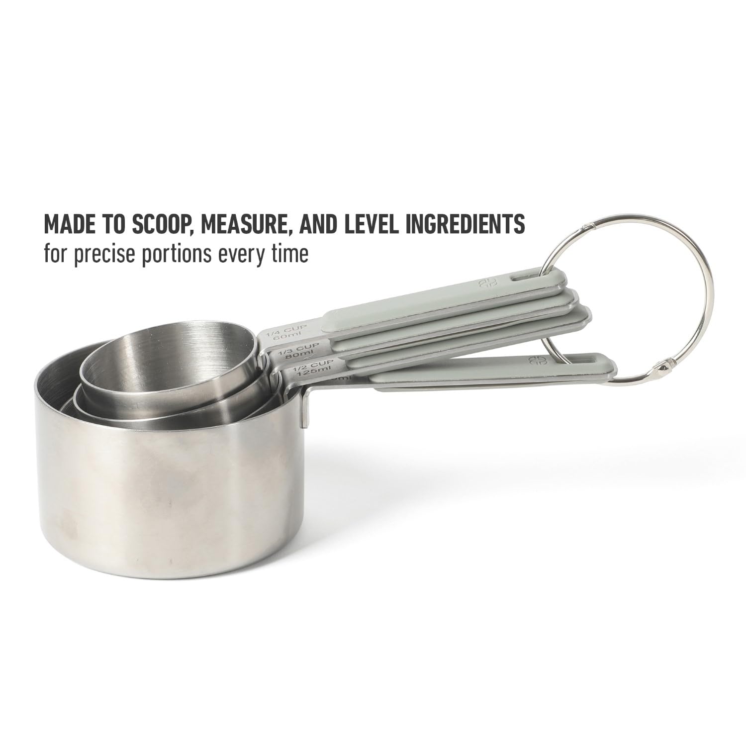 Calphalon Prime 4 Piece Stainless Steel Measuring Cups W/Taupe Silicone Handles - Image 4